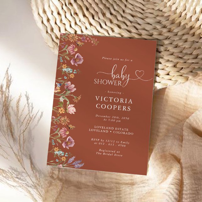 Terracotta Wildflower Baby Shower Invitation (Creator Uploaded)