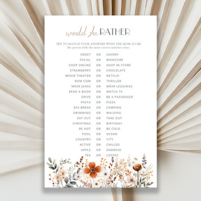 Terracotta Wildflower Baby Shower Would She Rather (Creator Uploaded)