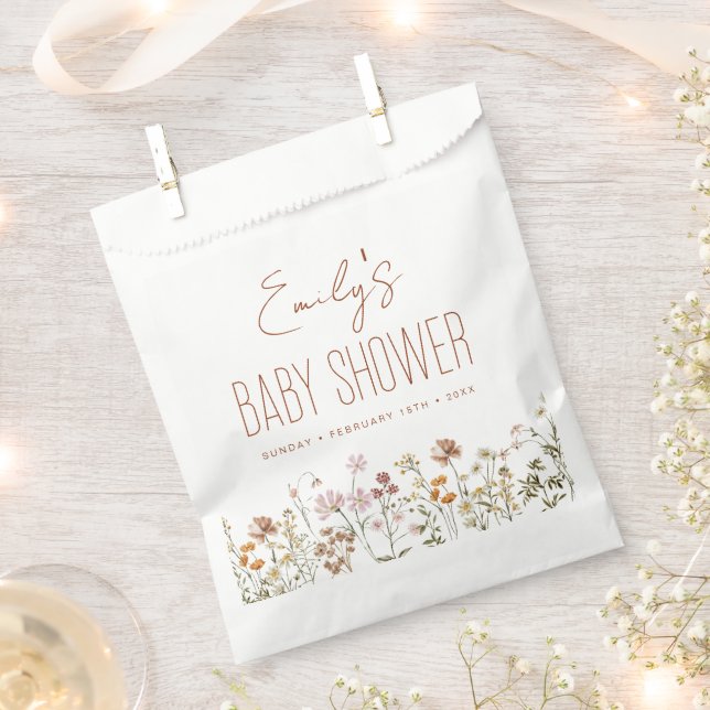 Terracotta Wildflower Boho Baby Shower In Bloom Favour Bag (Clipped)