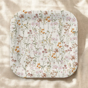 Terracotta Wildflower Boho Baby Shower In Bloom Paper Plate