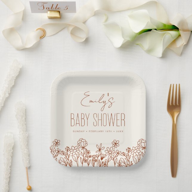 Terracotta Wildflower Boho Baby Shower In Bloom Paper Plate (Wedding)