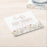 Terracotta Wildflower Boho Baby Shower In Bloom Square Paper Coaster<br><div class="desc">Looking for the perfect napkins to elevate your wildflower boho baby shower decor? Look no further than these gorgeous and whimsical napkins! Made from high-quality materials and featuring a beautiful wildflower print, these napkins are sure to impress your guests. With their bohemian-inspired design and soft, delicate colours, these napkins are...</div>