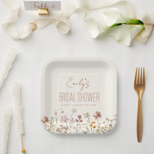Terracotta Wildflower Boho Bridal Shower In Bloom Paper Plate (Wedding)