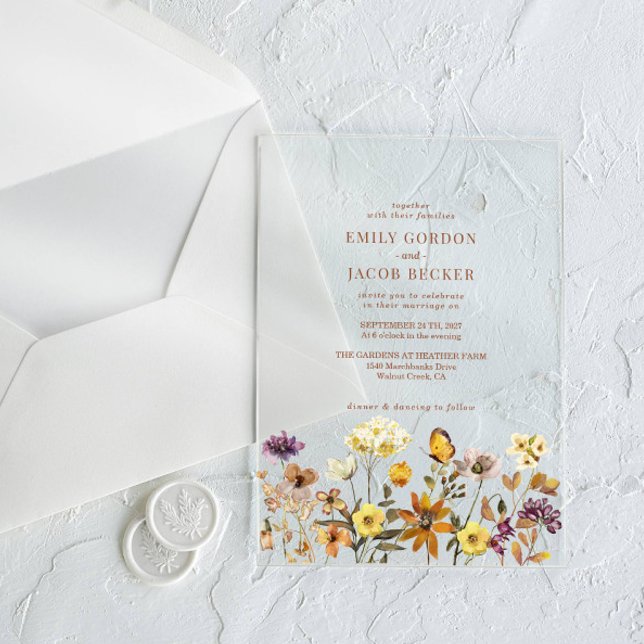 Terracotta Wildflower Boho Fall Wedding  Acrylic Invitations (Creator Uploaded)