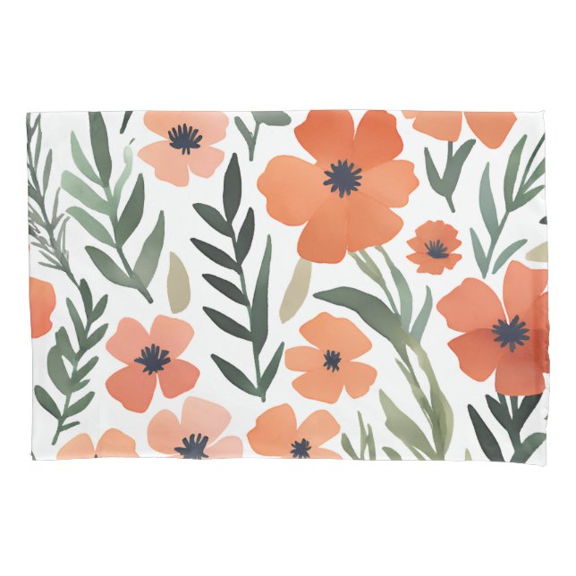 Terracotta Wildflower Boho Rustic Bedroom Decor Pillowcase (Front)