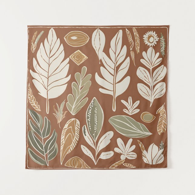 Terracotta Wildflower Boho Rustic Eclectic Wall  Tapestry (Front)