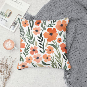 Terracotta Wildflower Boho Rustic Spring Accent Cushion