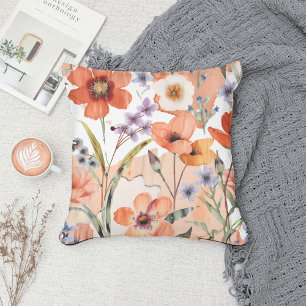 Terracotta Wildflower Boho Rustic Spring Accent Cushion