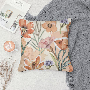 Terracotta Wildflower Boho Rustic Spring Accent Cushion