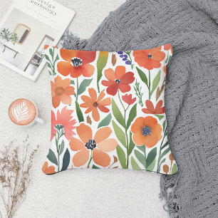 Terracotta Wildflower Boho Rustic Spring Accent Cushion