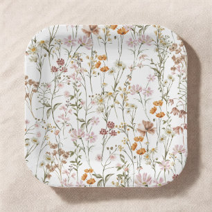 Terracotta Wildflower Boho Wedding In Bloom Garden Paper Plate
