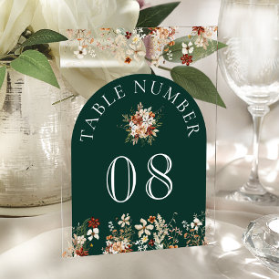 Terracotta Wildflower Emerald Acrylic Table Number