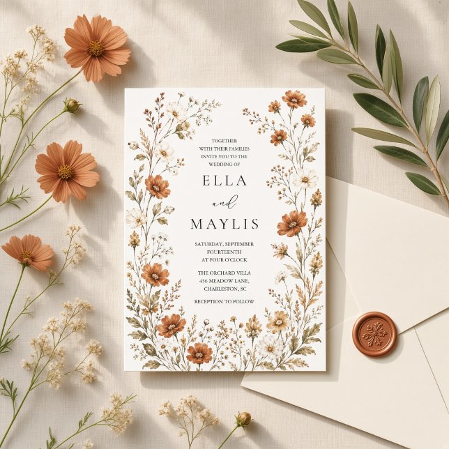 Terracotta Wildflower Meadow Fall Wedding  Invitation (Creator Uploaded)