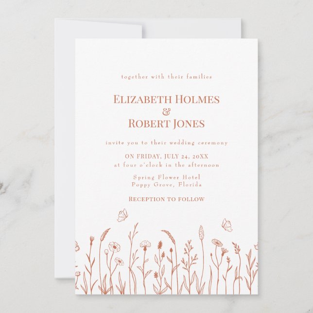 Terracotta Wildflower Meadow Wedding Invitation (Front)