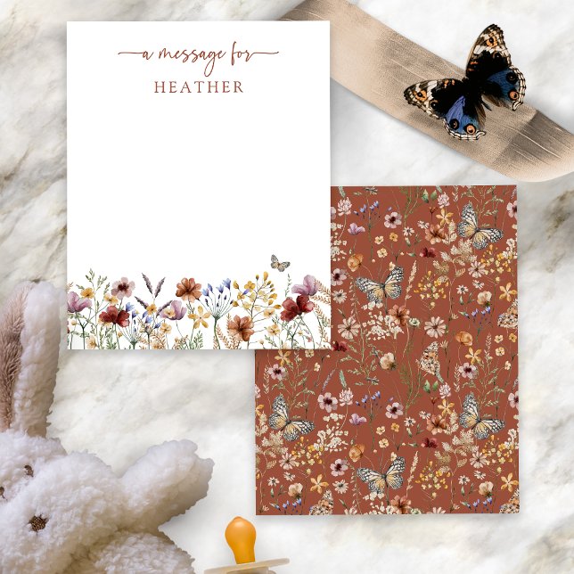 Terracotta Wildflower Message Card (Terracotta Boho Wildflower Message Card with Butterfly by Painted Paperie
)