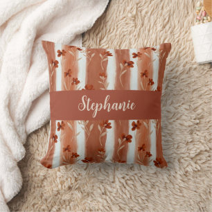 Terracotta Wildflower Monogram Name Boho Cushion
