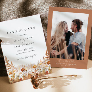 Terracotta Wildflower Mountain Photo Back Wedding Save The Date