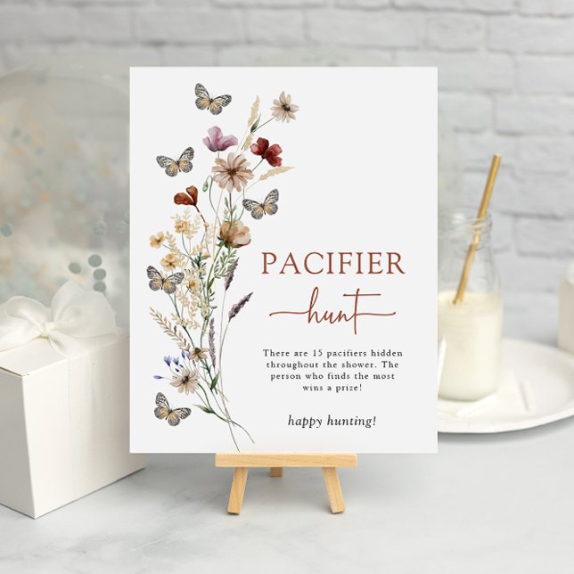 Terracotta Wildflower Pacifier Poster (Terracotta Wildflower Pacifier Hunt Game Poster with Butterflies by Painted Paperie
)