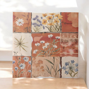 Terracotta Wildflower Patchwork Rustic Boho Spring Ceramic Tile