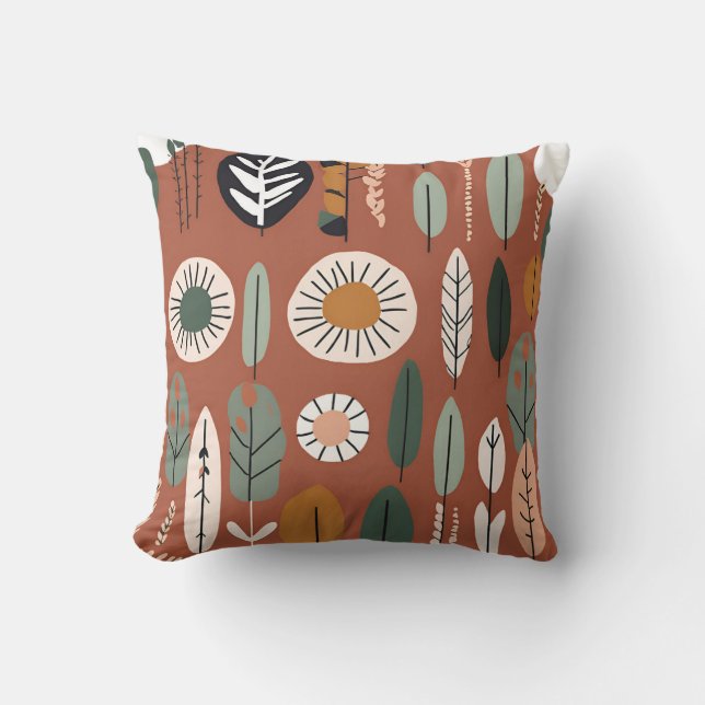 Terracotta Wildflower Pattern Rustic Spring Summer Cushion (Front)