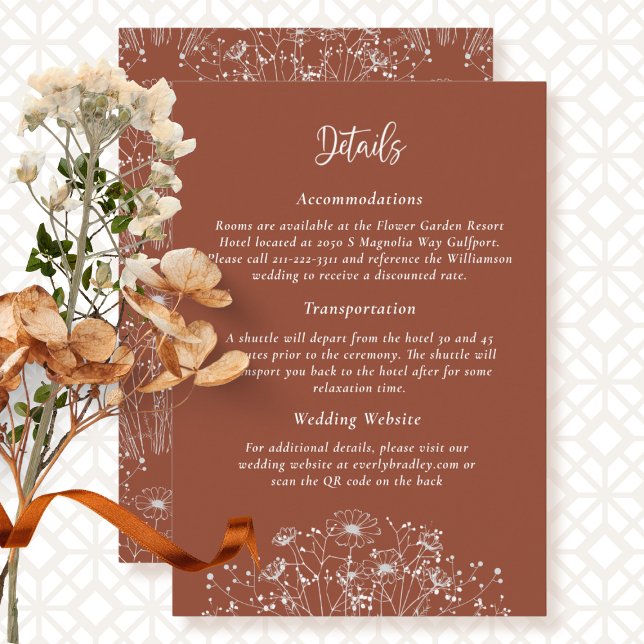 Terracotta Wildflower QR Code Details Wedding  Enclosure Card (Creator Uploaded)