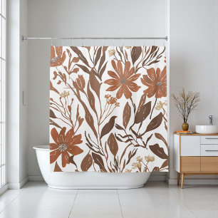 Terracotta Wildflower Rustic Boho Bathroom Decor Shower Curtain