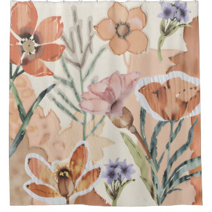 Terracotta Wildflower Rustic Boho Bathroom Decor Shower Curtain