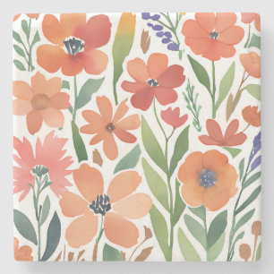 Terracotta Wildflower Rustic Boho Drink Accessory Stone Coaster