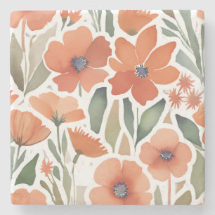 Terracotta Wildflower Rustic Boho Drink Accessory Stone Coaster