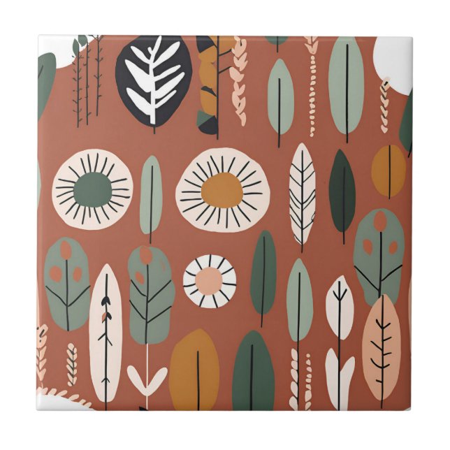 Terracotta Wildflower Rustic Boho Spring Decor Ceramic Tile (Front)