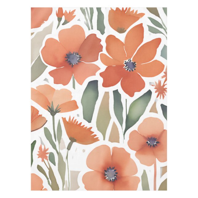 Terracotta Wildflower Rustic Boho Table Decor Tablecloth (Front)