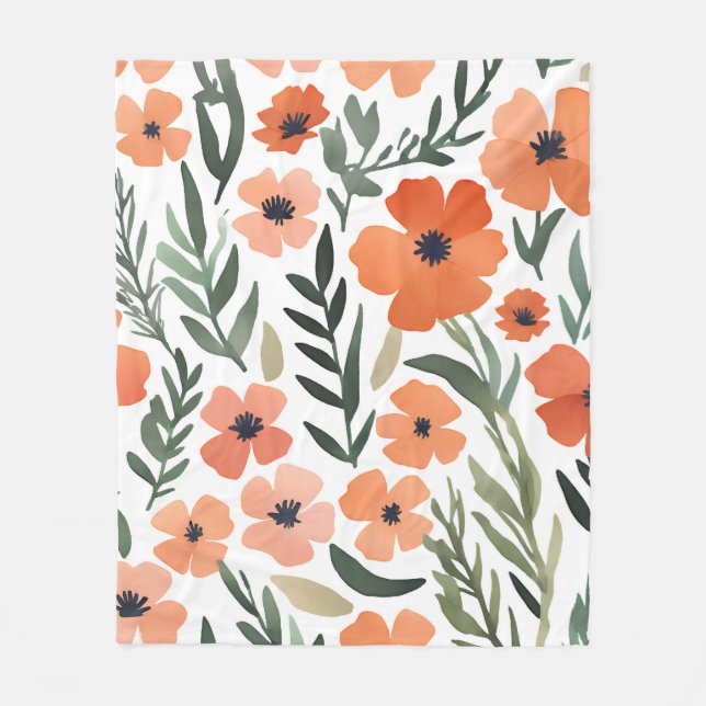 Terracotta Wildflower Rustic Boho Throw for Spring Fleece Blanket (Front)