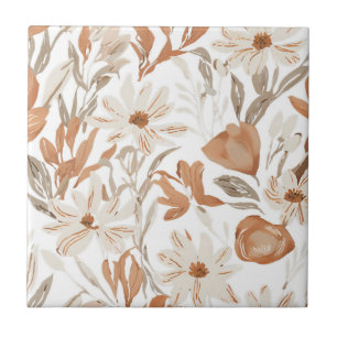 Terracotta Wildflower Rustic Boho Wall Accent  Ceramic Tile