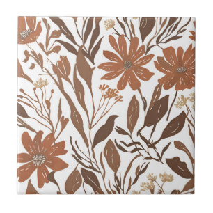 Terracotta Wildflower Rustic Boho Wall Accent Ceramic Tile