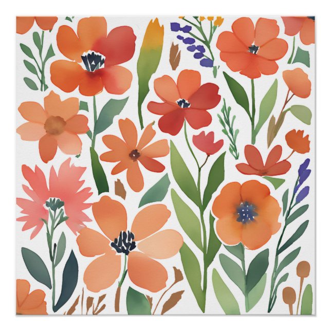 Terracotta Wildflower Rustic Boho Wall Art (Front)