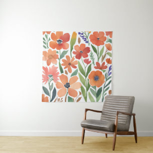 Terracotta Wildflower Rustic Boho Wall Hanging Tapestry