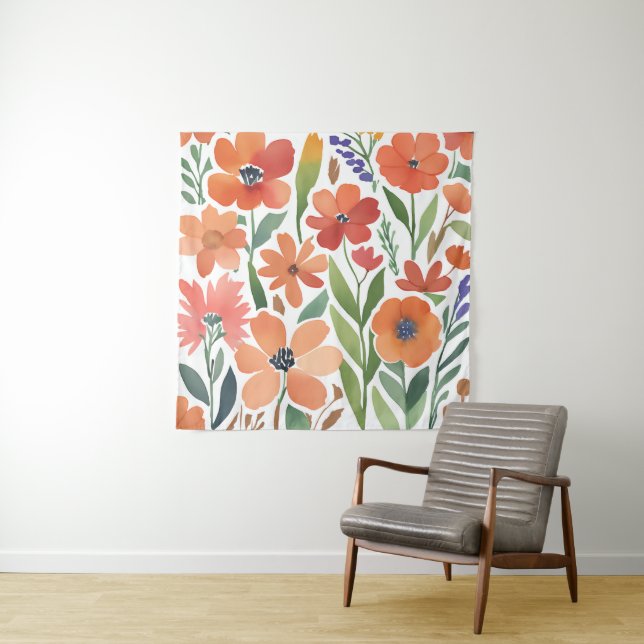 Terracotta Wildflower Rustic Boho Wall Hanging Tapestry (In Situ)