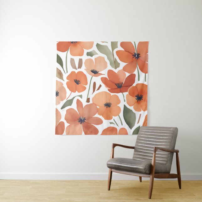 Terracotta Wildflower Rustic Boho Wall Hanging Tapestry (In Situ)