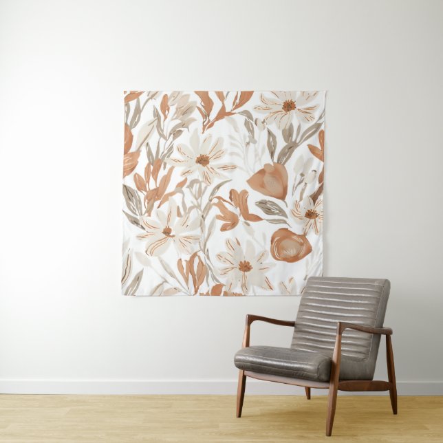 Terracotta Wildflower Rustic Boho Wall Hanging Tapestry (In Situ)