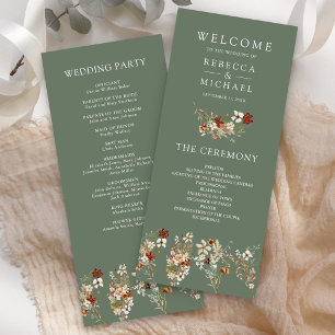 Terracotta Wildflower Sage Green Wedding Program