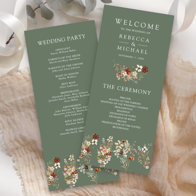Terracotta Wildflower Sage Green Wedding Program (Creator Uploaded)