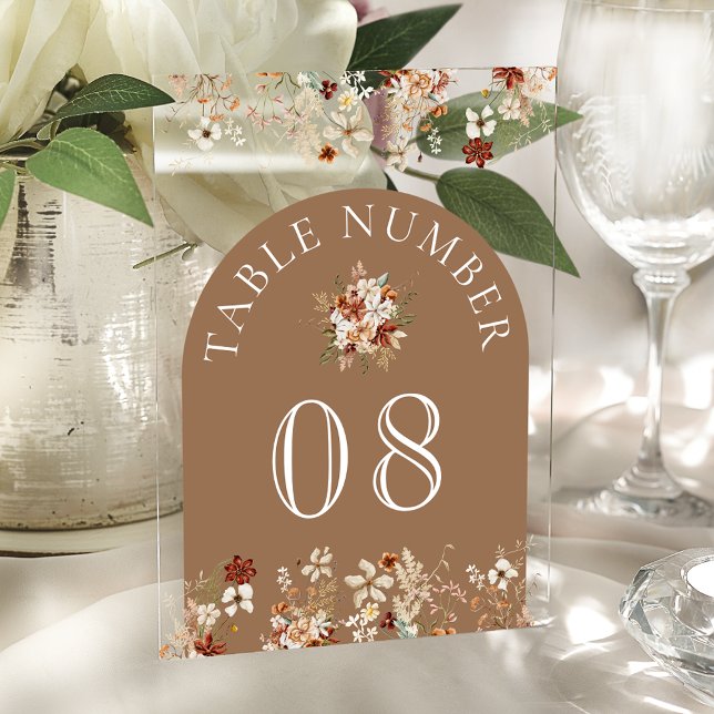 Terracotta Wildflower Tan Acrylic Table Number (Creator Uploaded)