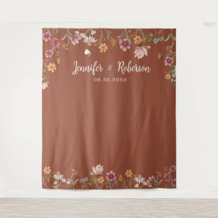 Terracotta Wildflower Wedding Backdrops Tapestry