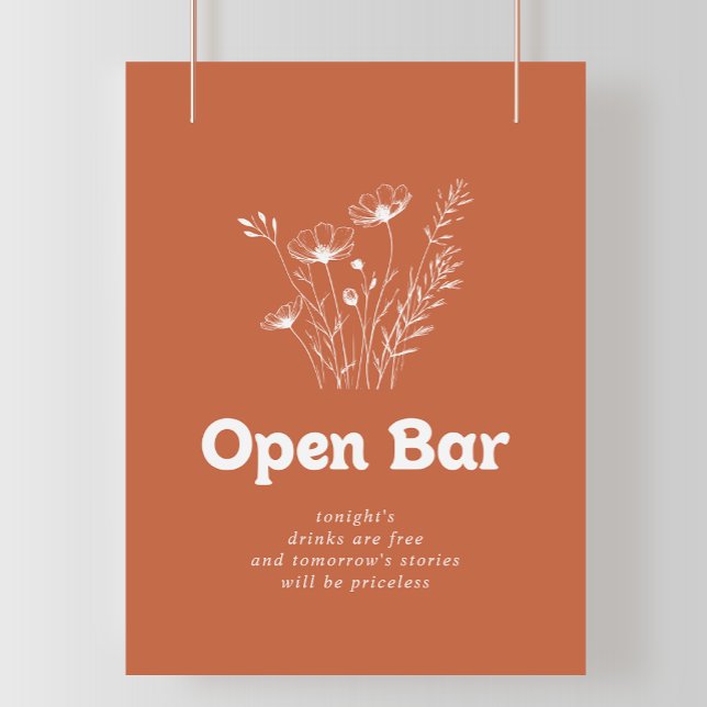 Terracotta Wildflower Wedding Open Bar Sign (Creator Uploaded)