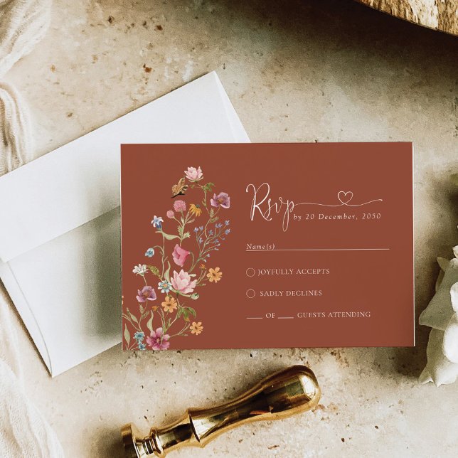 Terracotta Wildflower Wedding RSVP Card (Creator Uploaded)