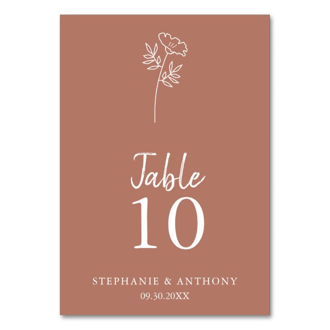 Terracotta Wildflower Wedding   Table Number (Front)