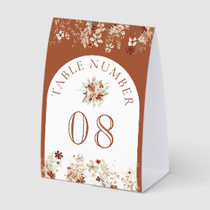 Terracotta Wildflower White Wedding Table Number