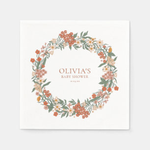 Terracotta Wildflower Wreath Sage Baby Shower Napkin