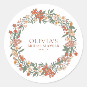 Terracotta Wildflower Wreath Sage Bridal Shower Classic Round Sticker