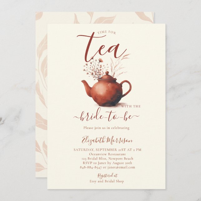 Terracotta Wildflowers Art Chic Bridal Tea Shower Invitation (Front/Back)